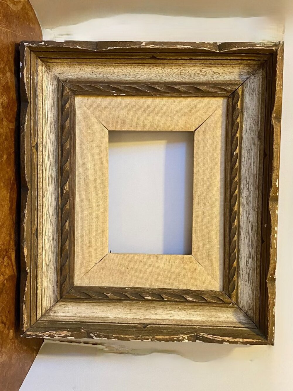 Antique Distressed Wood Art Picture Frame Barley Twist Molding Ornate Vintage